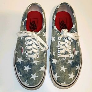 Vans Acid Wash Distressed Denim Stars Low Top Canvas Sneakers Unisex Womens 8.5